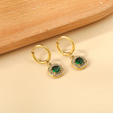 2x13mm circle with square green diamond + white diamond hoop earrings