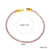 2mm/3mm round purple/pink/mixed/black crystal/white zirconium clasp bracelet 17cm steel/gold color