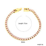 2mm/3mm round purple/pink/mixed/black crystal/white zirconium clasp bracelet 17cm steel/gold color