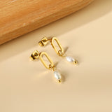 Long Oval Hoop with Oval White Pearl Stud Earrings