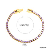 2mm/3mm round purple/pink/mixed/black crystal/white zirconium clasp bracelet 17cm steel/gold color