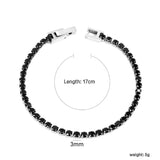 2mm/3mm Round White/Black Crystal Zirconia 17cm Clasp Bracelet Steel/Golden