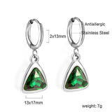 Boucles d'oreilles puces cercle 2x13 mm avec triangle diamant vert