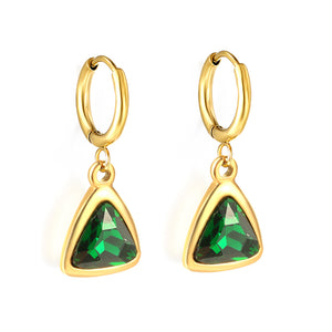 Pendientes circulares de 2x13 mm con diamantes verdes triangulares