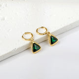 Boucles d'oreilles puces cercle 2x13 mm avec triangle diamant vert