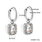 Boucles d'oreilles cercle 2x13mm avec diamant rectangulaire + créoles diamant blanc