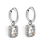 Boucles d'oreilles cercle 2x13mm avec diamant rectangulaire + créoles diamant blanc