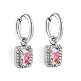 Boucles d'oreilles cercle 2x13mm avec diamant rectangulaire + créoles diamant blanc