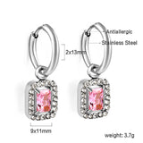 Boucles d'oreilles cercle 2x13mm avec diamant rectangulaire + créoles diamant blanc