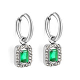 Boucles d'oreilles cercle 2x13mm avec diamant rectangulaire + créoles diamant blanc