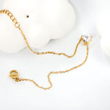 6*7mm Heart with White Zirconium Accessories Bracelet 17+3cm+6mm Round End Plaque Gold Color