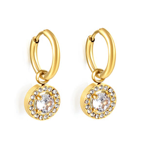 Boucles d'oreilles cercle 2x13mm avec diamant rond + créoles diamant blanc