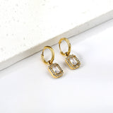 Boucles d'oreilles cercle 2x13mm avec diamant rectangulaire + créoles diamant blanc