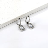 Pendientes aro círculo 2x13mm con diamante rectangular + diamante blanco