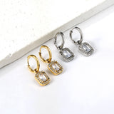 Boucles d'oreilles cercle 2x13mm avec diamant rectangulaire + créoles diamant blanc