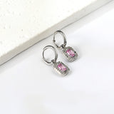 Pendientes aro círculo 2x13mm con diamante rectangular + diamante blanco