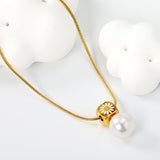 8mm chamfered square+12mm pearl pendant necklace cross chain 40+5cm+6mm round plaque gold color