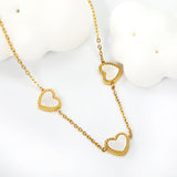 10.7*10mm beaded edge heart-shaped sticky white shell necklace 40+5cm+6mm round plate Gold color