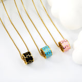 Thick 1.5*Wide 8.5*High 12mm Hollow Cylinder with Black/Pink/Blue Oil Drip Snake Pendant Necklace 1.2 Square Pearls Chain 40+5cm+6mm Round Piece Gold Color