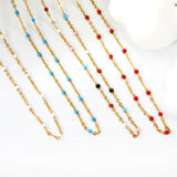 White/red/blue/mixed color dot drop glue necklace 0.4 cross chain 40+5cm+6mm round plate Gold color