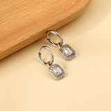 Boucles d'oreilles cercle 2x13mm avec diamant rectangulaire + créoles diamant blanc