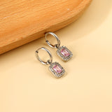 Pendientes aro círculo 2x13mm con diamante rectangular + diamante blanco