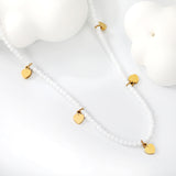 4.5*6mm Peach Heart Accessories +2mm White/Mineral Black Beads Necklace 40+5cm+6mm Round Plaque Gold Color