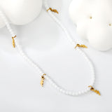 2*6.8mm lightning bolt accessories +2mm white/mineral black beads necklace 40+5cm+6mm round plate Gold color