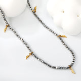 2*6.8mm lightning bolt accessories +2mm white/mineral black beads necklace 40+5cm+6mm round plate Gold color