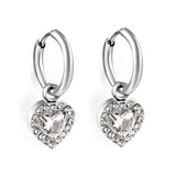 Boucles d'oreilles cercle 2x13mm avec diamant coeur + créoles diamant blanc