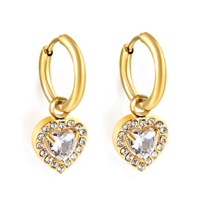 2x13mm circle with heart-shaped diamond + white diamond hoop earrings