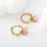 2*10mm circle + 8.4*10mm big heart with pink and purple drop earrings gold color