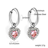 2x13mm circle with heart-shaped diamond + white diamond hoop earrings