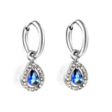 Boucles d'oreilles cercle 2x13mm avec diamant forme goutte + créoles diamant blanc