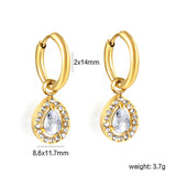 Wire 2*O.D. 14mm earrings + 8.6*10.8mm drop-shaped white zirconia/emerald green glass + CNC drilling white zirconium hoop fittings Gold color