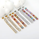 Earrings 5.83mm rectangle white/mixed color diamonds 5.5cm gold/steel color