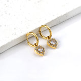 Boucles d'oreilles cercle 2x13mm avec diamant coeur + créoles diamant blanc