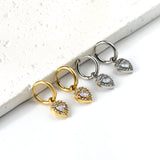 2x13mm circle with heart-shaped diamond + white diamond hoop earrings