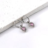 Boucles d'oreilles cercle 2x13mm avec diamant coeur + créoles diamant blanc