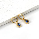 Boucles d'oreilles cercle 2x13mm avec diamant forme goutte + créoles diamant blanc