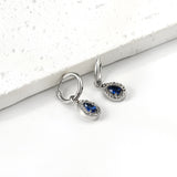 Boucles d'oreilles cercle 2x13mm avec diamant forme goutte + créoles diamant blanc