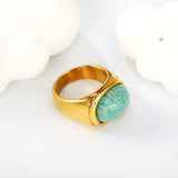 14.6*11mm Chrysocolla Solitaire Steel/Golden