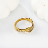 CNC white zirconia + Roman numerals single ring gold color