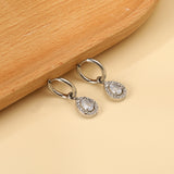 Boucles d'oreilles cercle 2x13mm avec diamant forme goutte + créoles diamant blanc