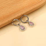 Boucles d'oreilles cercle 2x13mm avec diamant forme goutte + créoles diamant blanc