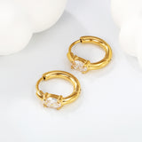 4.5*6.7mm Oval Four Claw White Zirconia Ear Clips 2.5*I.D. 11mm Steel Gold