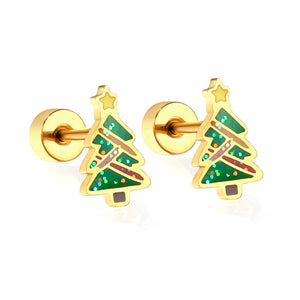 Screw-plug Christmas tree mixed color stud earrings