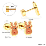 Screw plug Christmas deer head mixed color stud earrings