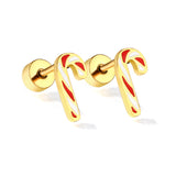 Screw Plug Christmas Cane Mixed Color Stud Earrings