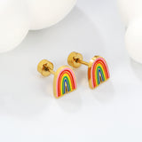 Screw plug 0.8*8mm pin rainbow with mixed color drop earrings 6.6*8mm gold color